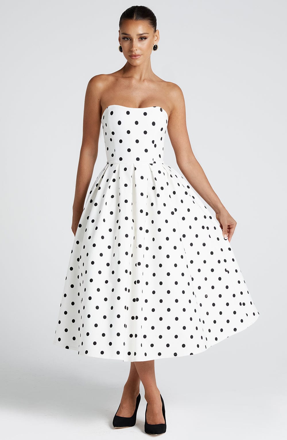 Strapless Dot Print Black White Dress