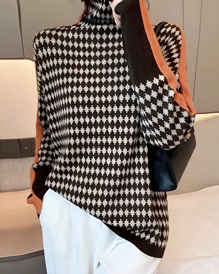 Linea™ – Elegant Tröja med Hög Krage och Geometriskt Mönster