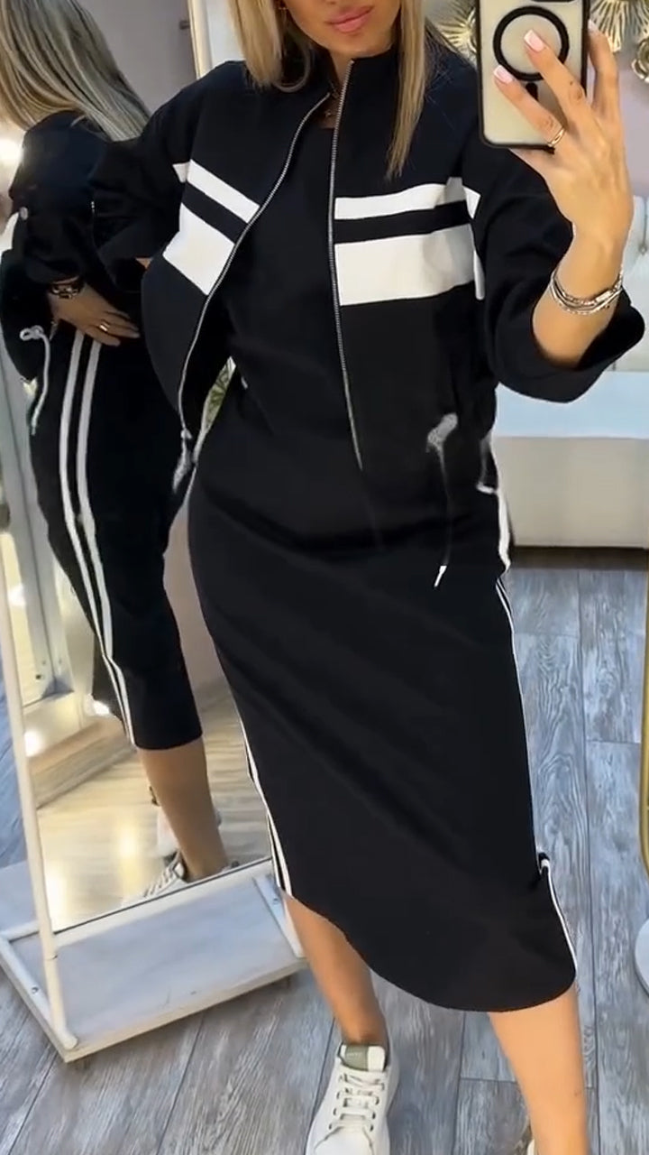 Feyra™ - Avslappnad & Stilfullt Set med Rundhalsad Klänning och Jacka för Dam