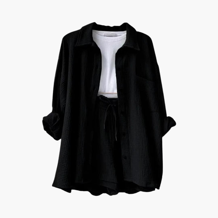 Lara™ - Bekväm Lös Button Top Och Kort 2-delat Set