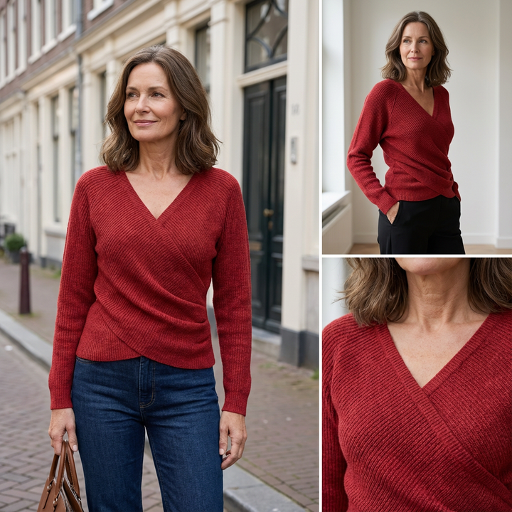 Anette™ - Lyxig Topp med V-ringning och Omlottdesign