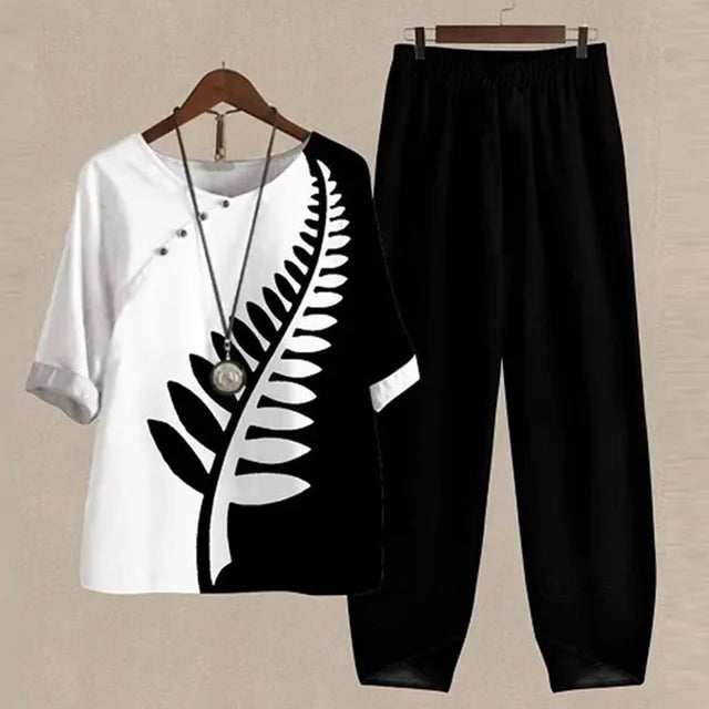 Evania™ - Elegant & Luftigt Set med Blus och Byxor