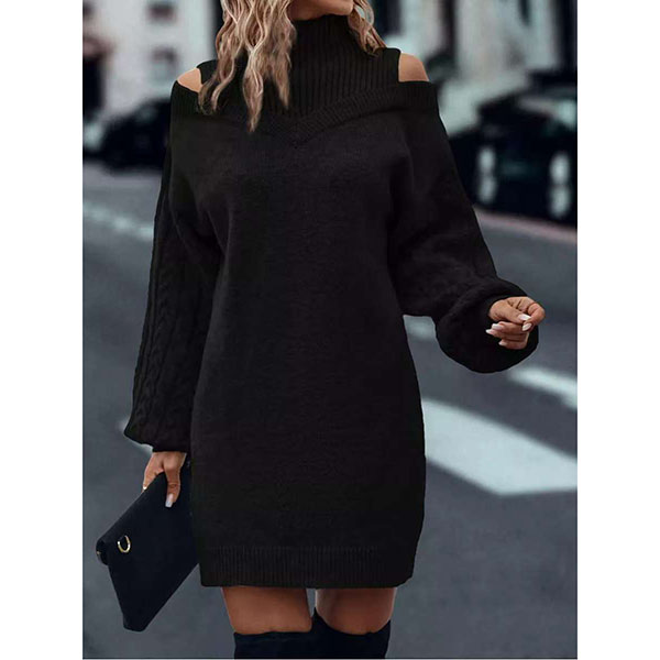 Laira™ – Hög Krage och Kabelstickad  Tröjklänning