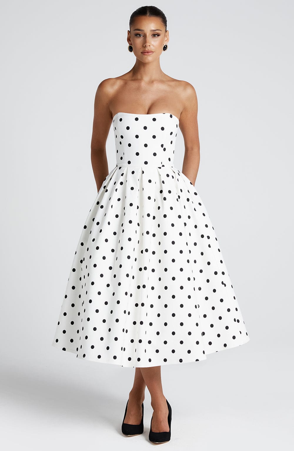 Strapless Dot Print Black White Dress