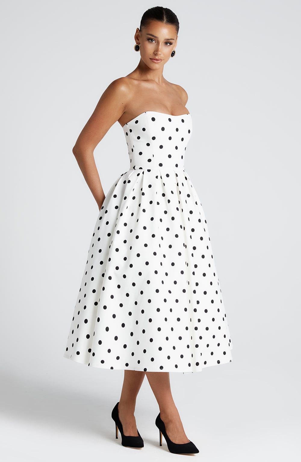 Strapless Dot Print Black White Dress