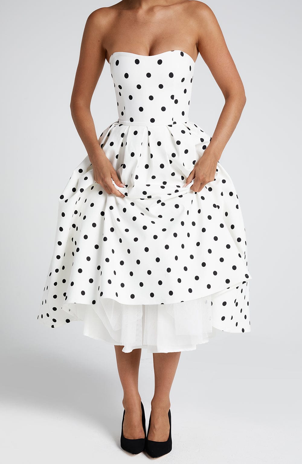Strapless Dot Print Black White Dress