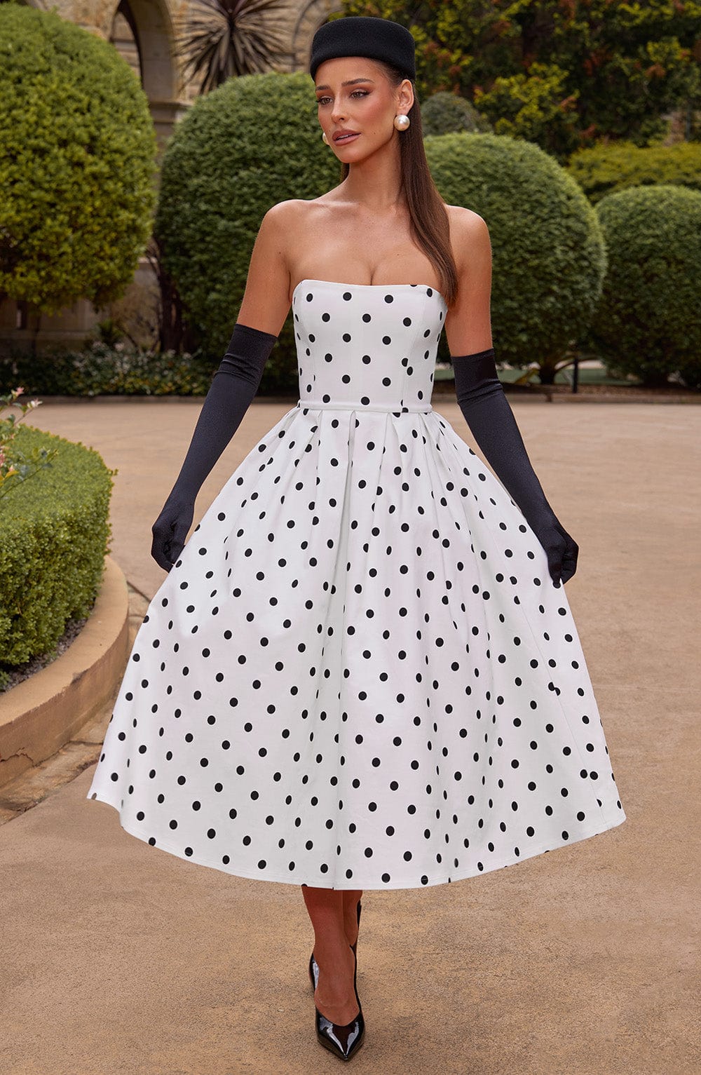 Strapless Dot Print Black White Dress