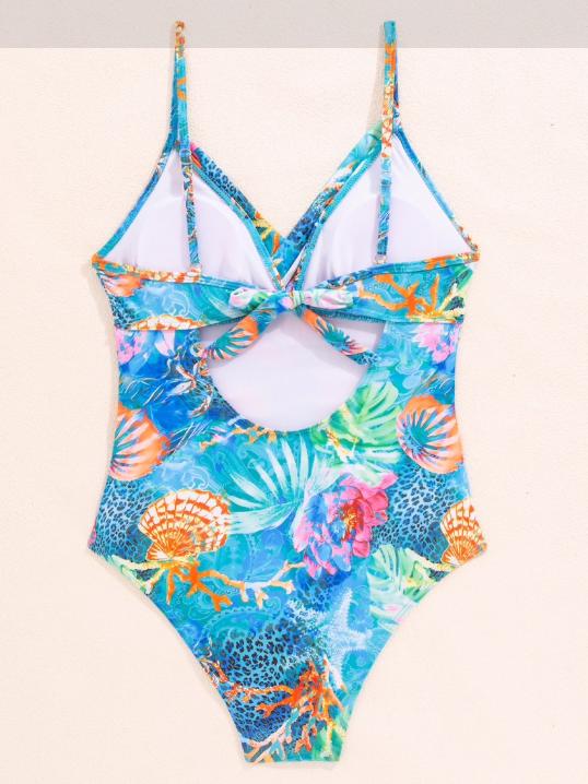 Vivienne™ – Baddräkt i Ett Stycke med Utskärningar och Havsinspirerat Tryck
